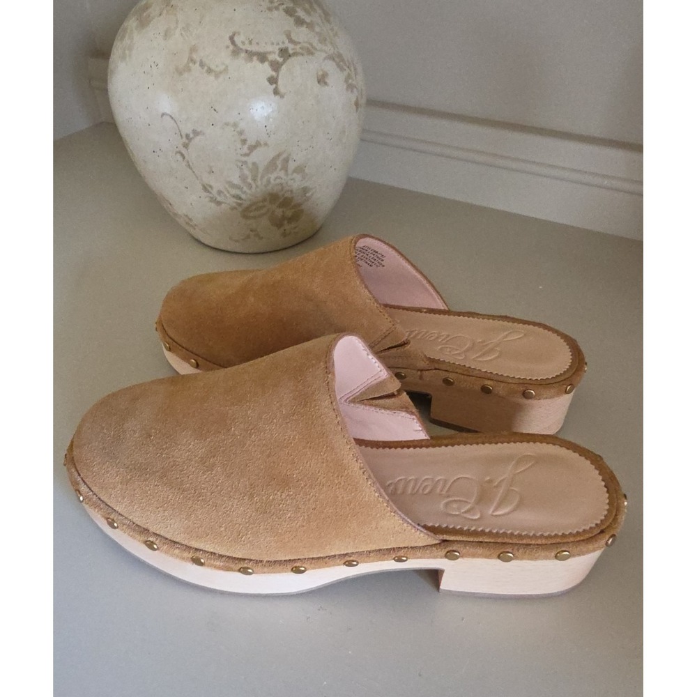 J. Crew Women's Dakota Pecan Suede Clogs Wood Bottom Slip on Size 7 - Picture 3 of 10